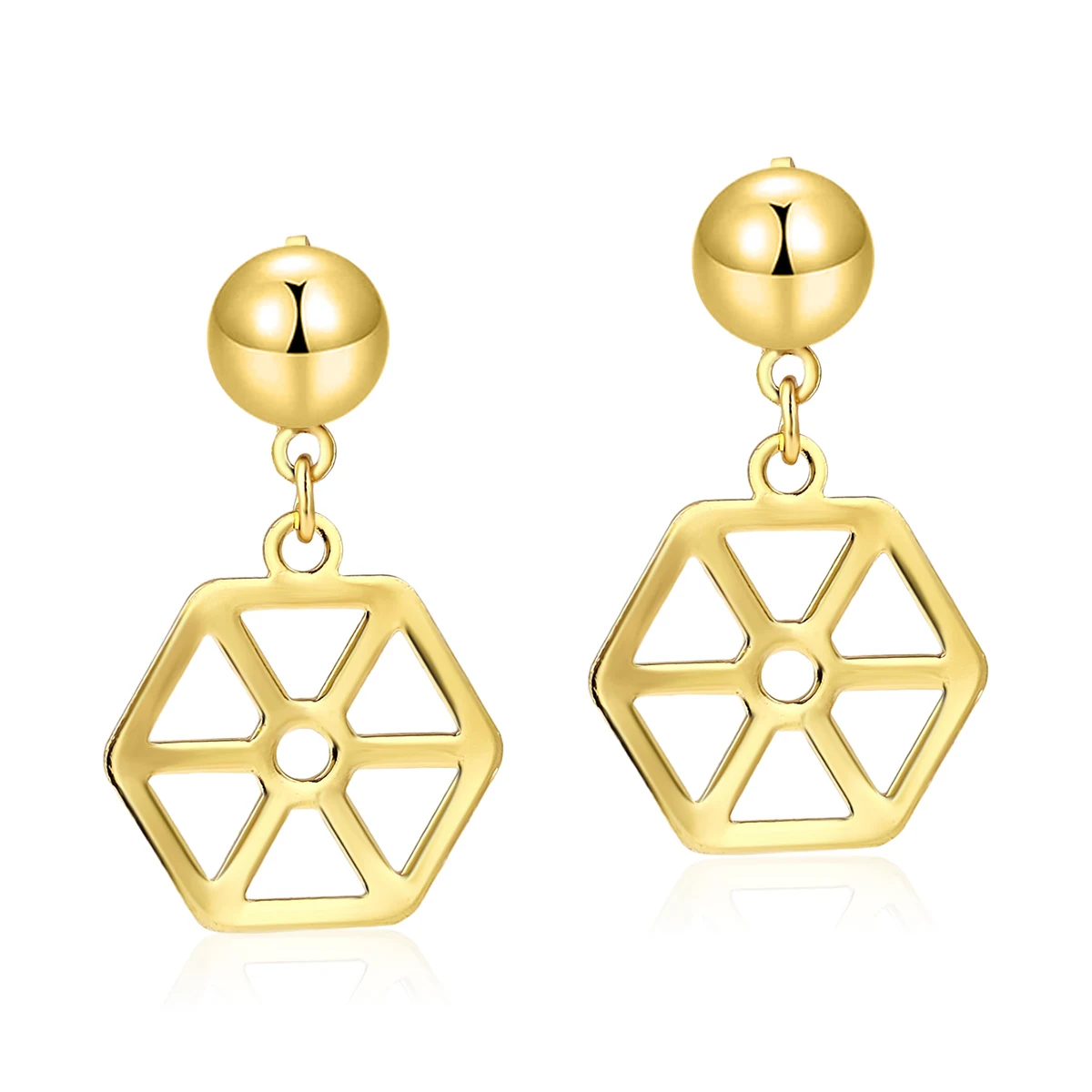 Classic Minimalist Metal Stud Earrings with Openwork Geometric Hexagon Drop Earrings made by BlueOne Jewelry