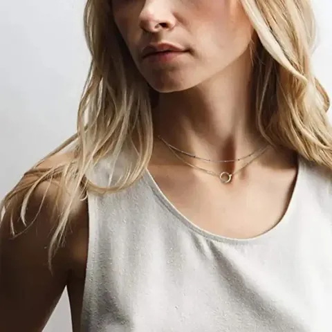 Collar Chain Simple Circle Double Layer Necklace White Gold Circle Pendant - view 2