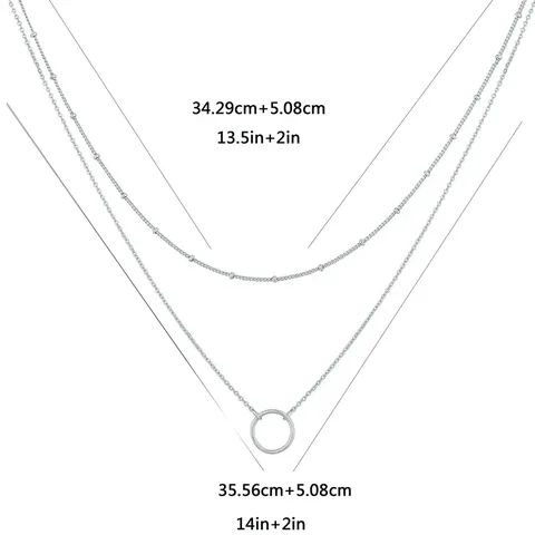 Collar Chain Simple Circle Double Layer Necklace White Gold Circle Pendant - view 3