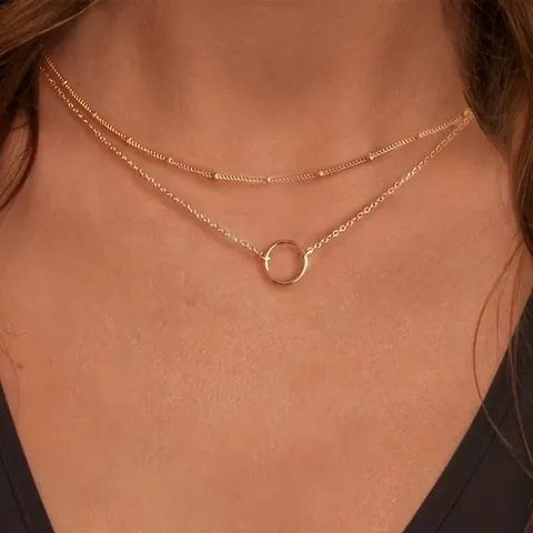 Collarbone Chain Simple Circle Double Layer Necklace Gold Circle Pendant Customized - view 2