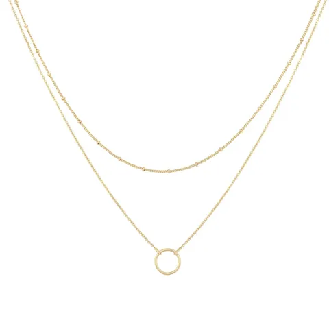 Collarbone Chain Simple Circle Double Layer Necklace Gold Circle Pendant Customized - Plated Brass jewelry made by BlueOne Jewelry