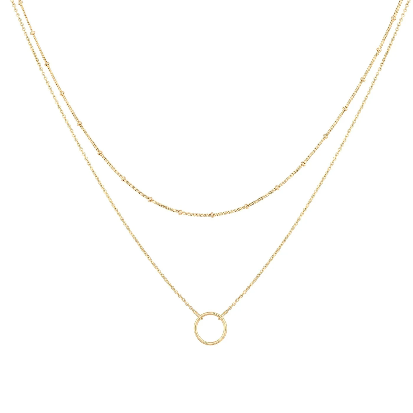 Collarbone Chain Simple Circle Double Layer Necklace Gold Circle Pendant Customized made by BlueOne Jewelry