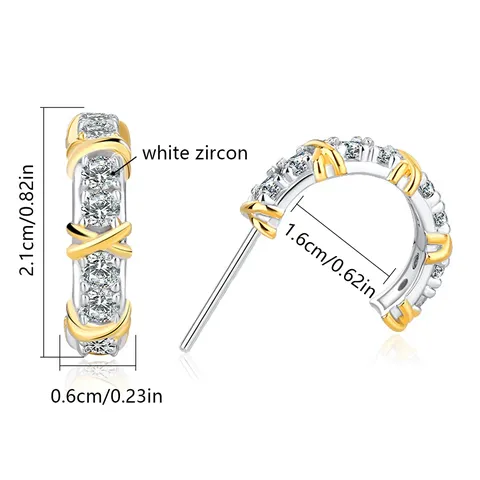 Colorblocking Cross Diamond Earrings Light Luxury Exquisite Niche - view 3