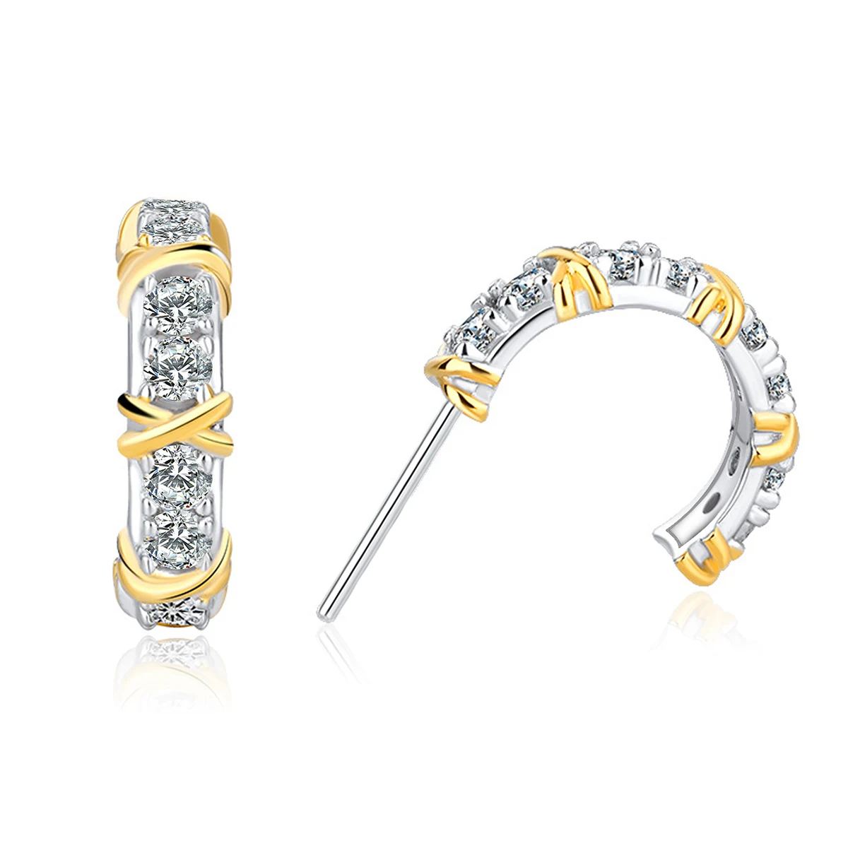 Colorblocking Cross Diamond Earrings Light Luxury Exquisite Niche made by BlueOne Jewelry
