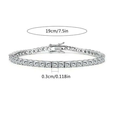 Copper and Square Zirconia Single Row Hip Hop Tennis Bracelet - view 3