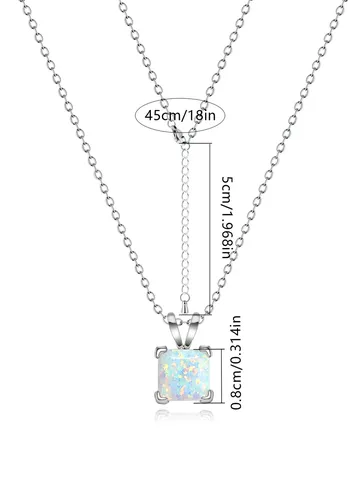 8mm Square Opal Pendant Necklace Copper Plated with Real Gold Europe - view 3