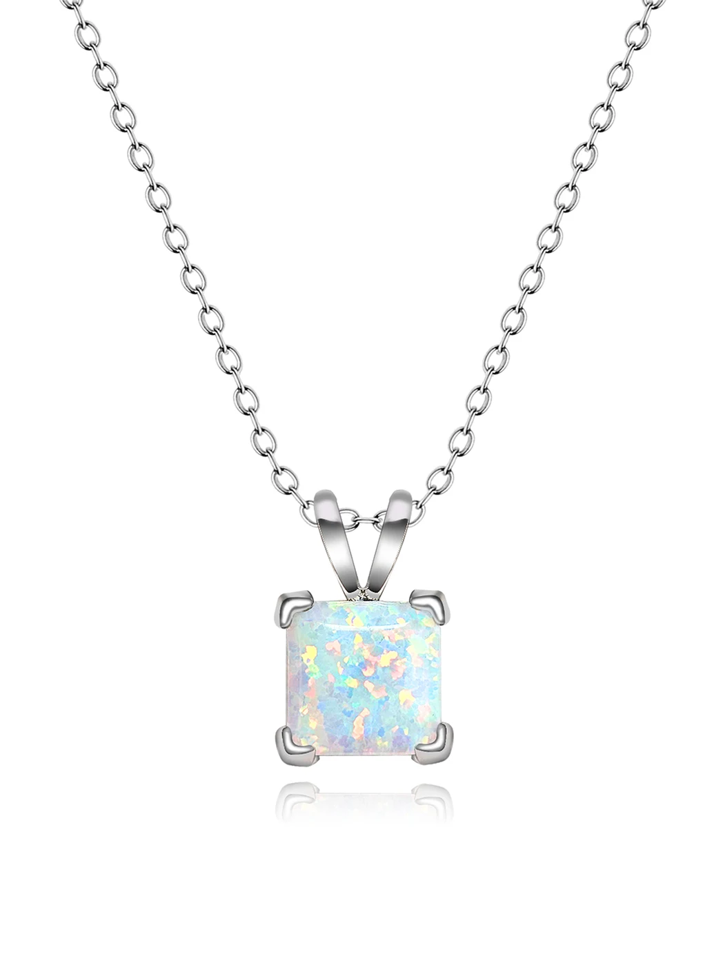 8mm Square Opal Pendant Necklace Copper Plated with Real Gold Europe made by BlueOne Jewelry