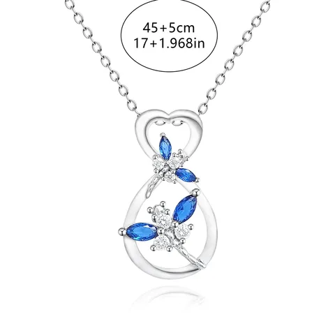 Accessories Gradient Blue Diamonds Sterling Silver Necklace Female Fashion Versatile Aesthetic Collarbone Chain - view 3