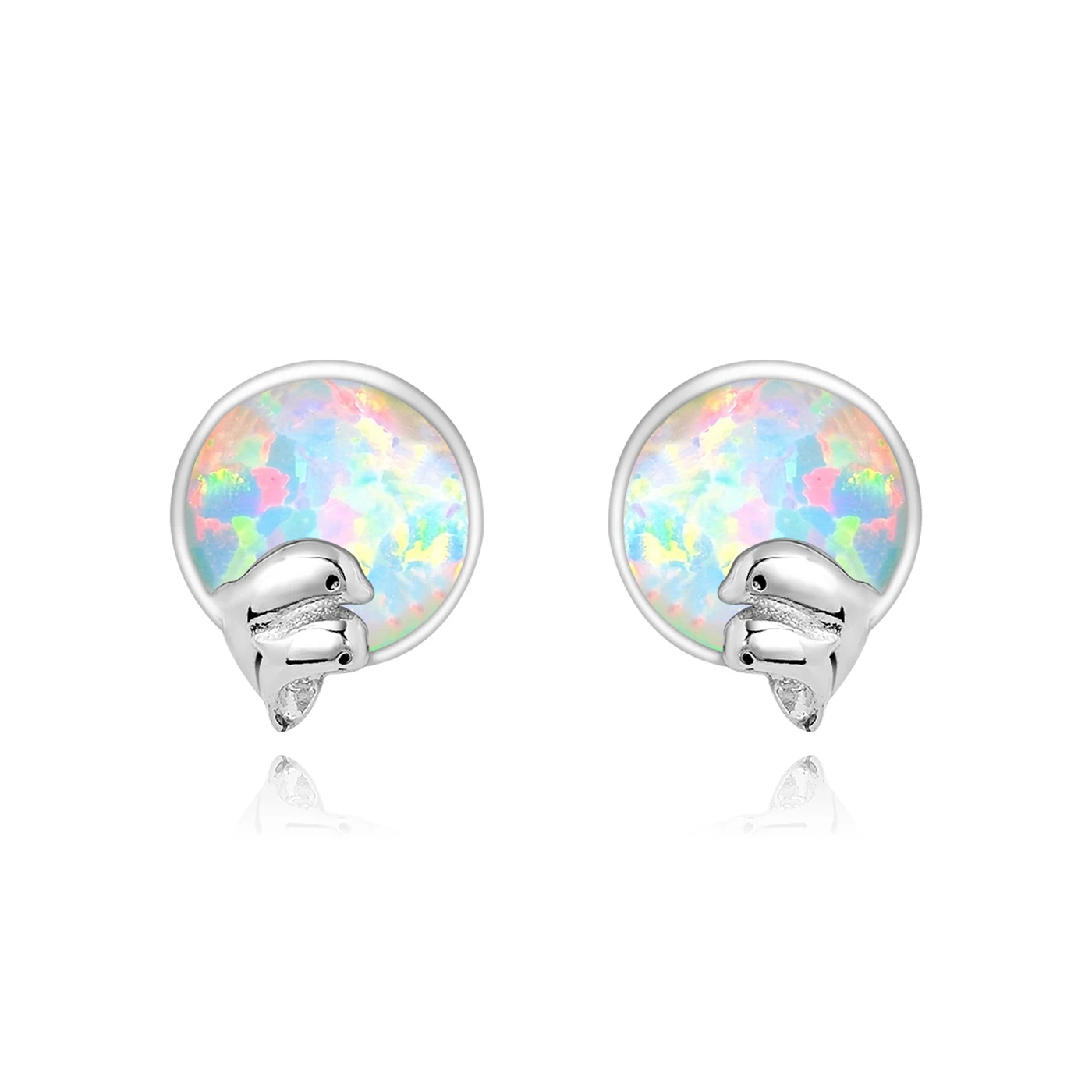 Europe and the United States Personality Creative Small Dolphin Opal Earrings made by BlueOne Jewelry