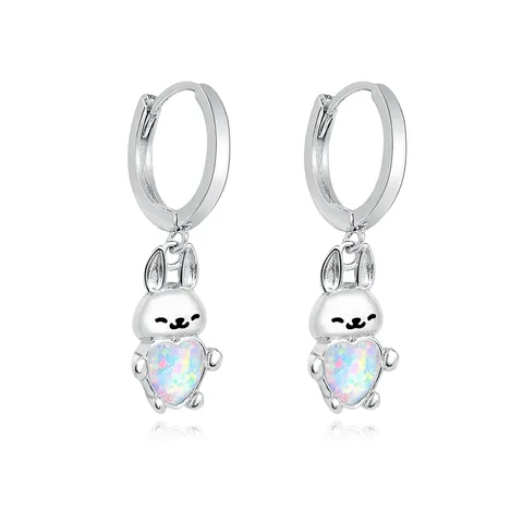 European and American Personalized Creative Bunny with Opal Earrings - Plated Brass jewelry made by BlueOne Jewelry