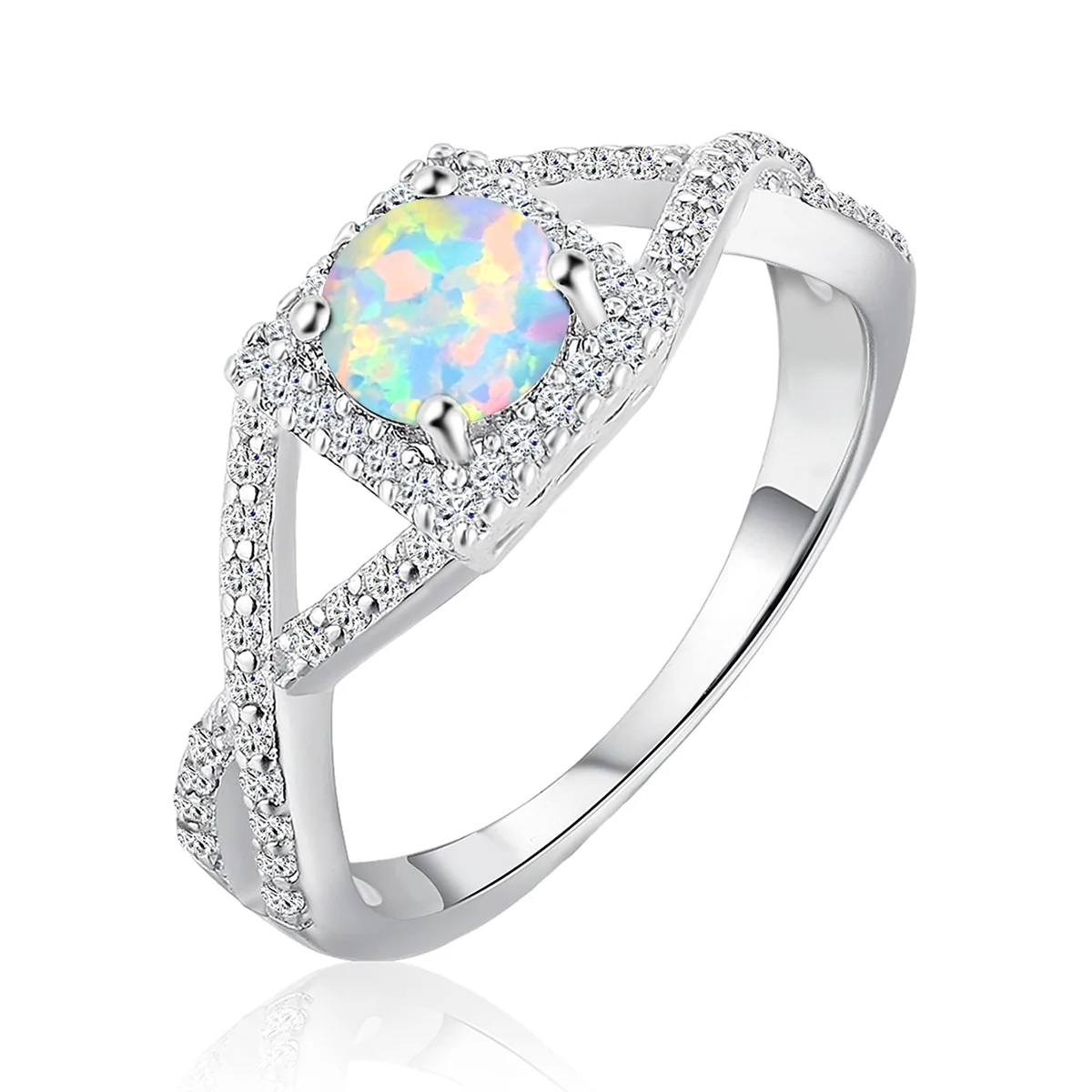 Australian Opal Zircon Ring Micro-pavé Setting Luxury-inspired Design made by BlueOne Jewelry