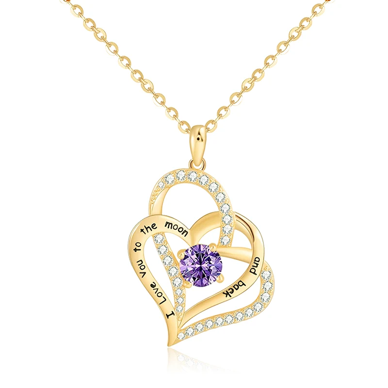 Romantic Blessing Fashion Europe and the United States Women’s Double Heart Inlaid Pendant Necklace made by BlueOne Jewelry