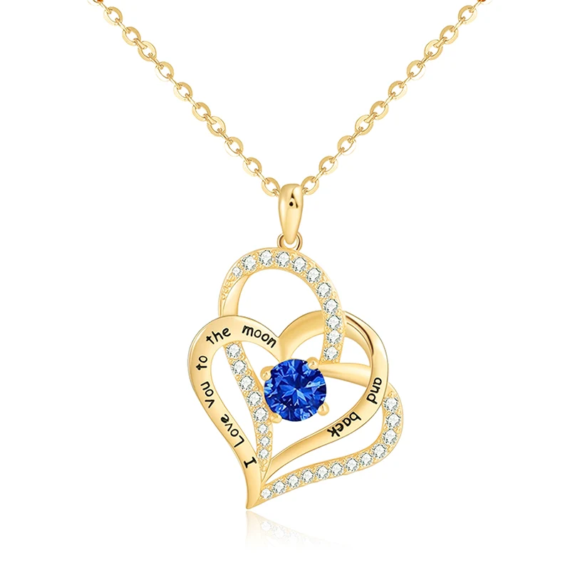 Plated Brass Blessing Fashion Europe and the United States Women’s Double Heart Inlaid Pendant Necklace made by BlueOne Jewelry