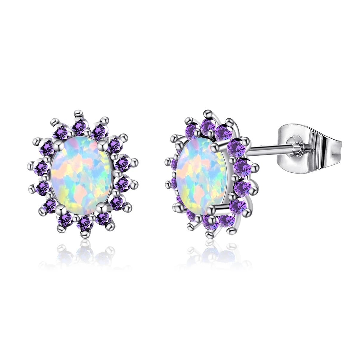 Minimalist Accessories Women Micro-set Zirconia Opal Earrings Opal Wedding Earrings made by BlueOne Jewelry