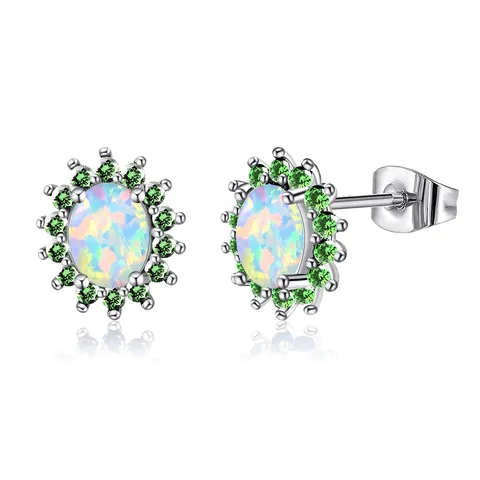 Plated Brass Accessories Women Micro-set Zirconia Opal Earrings Opal Wedding Earrings - Plated Brass jewelry made by BlueOne Jewelry