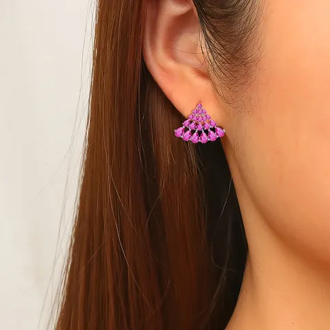 Water Drop Purple Zirconia Earrings European and American Thin Senior Niche - view 2