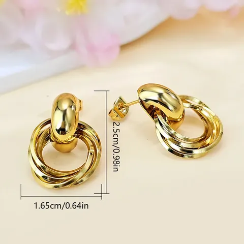 Earrings European & American Fashion Vintage Earrings Textured Double-layer Metal Twisted - view 3