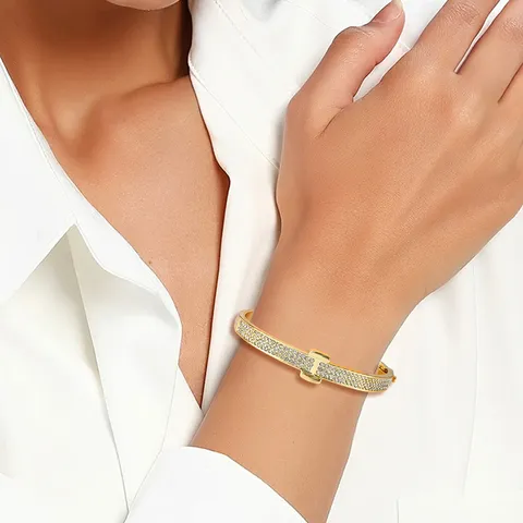 Cubic Zirconia Encrusted Zirconia Bracelet Fashion Classic Senior Copper Plated Real Gold Hand - view 2