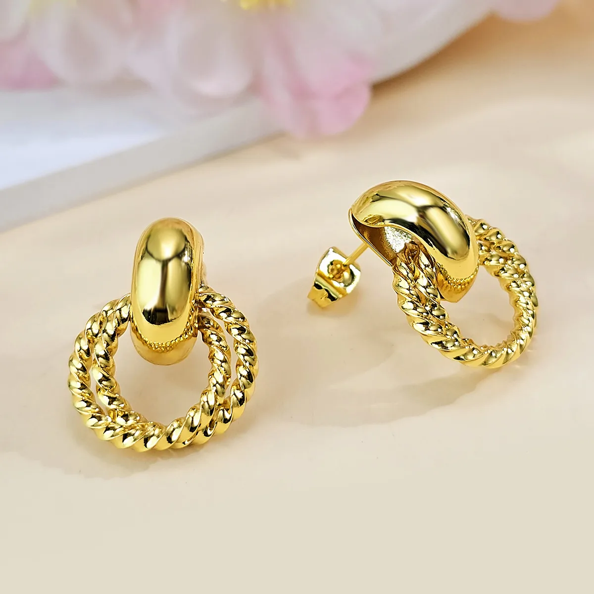 Europe & America Fashionable Hoop Earrings with Knotted Studs Creative Vintage made by BlueOne Jewelry