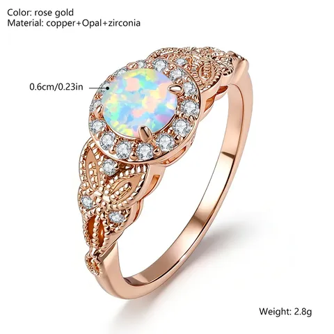 Europe & America Opal Rose Gold Openwork Ring Jewelry Accessories Women’s - view 3