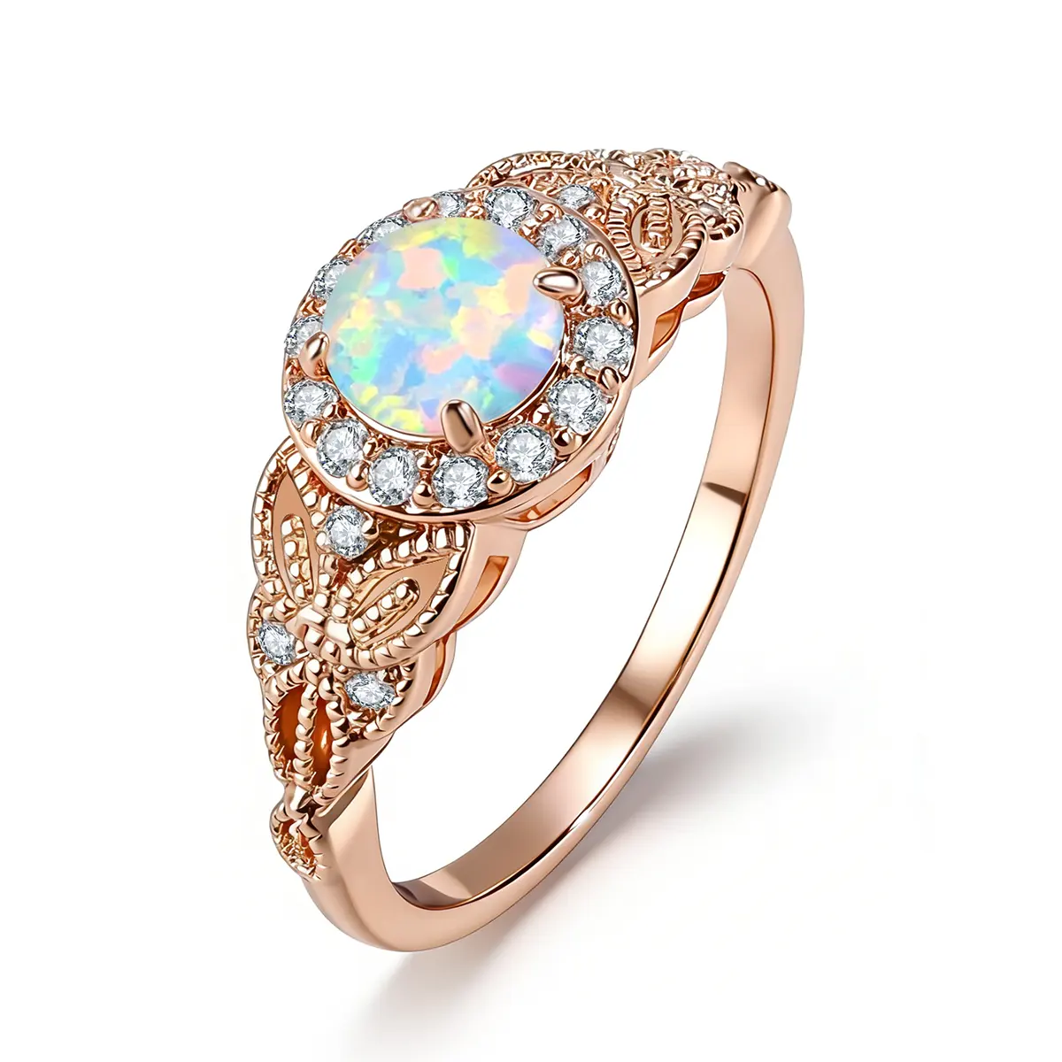 Europe & America Opal Rose Gold Openwork Ring Jewelry Accessories Women’s made by BlueOne Jewelry