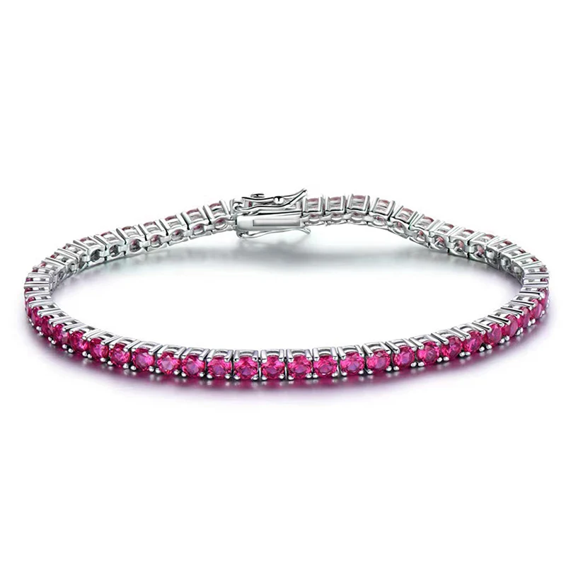 Europe and the United States Fuchsia Zircon Bracelet Simple White Gold made by BlueOne Jewelry