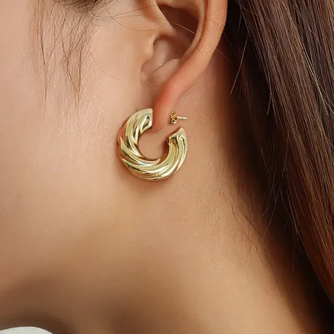 Europe and the United States Geometric Stainless Steel Hollow Earrings Senior - Style 4081 - view 2