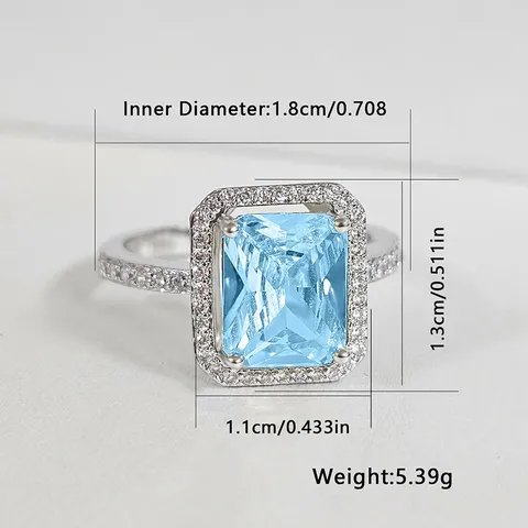Europe and the United States Light Blue Zircon Ring Men and - view 3