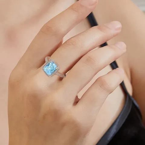 Europe and the United States Light Blue Zircon Ring Men and - view 2