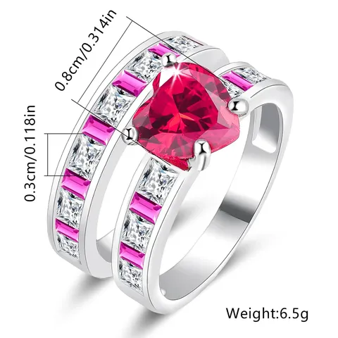 Europe and the United States Couples Ring Fashionable Heart-shaped Square Zirconia - view 3