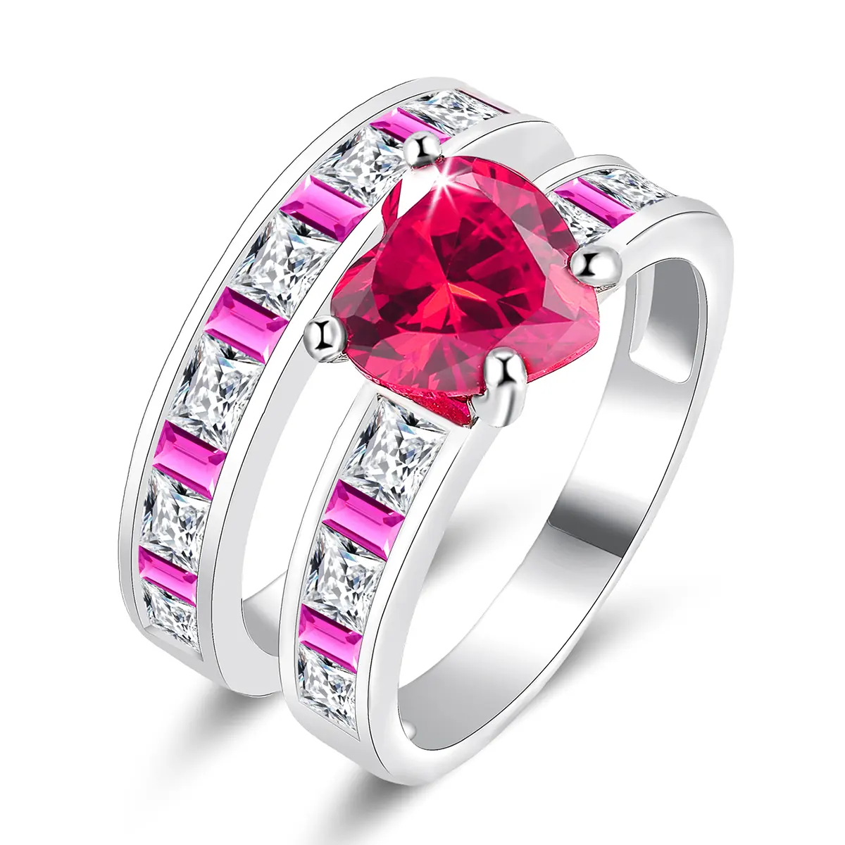 Europe and the United States Couples Ring Fashionable Heart-shaped Square Zirconia made by BlueOne Jewelry