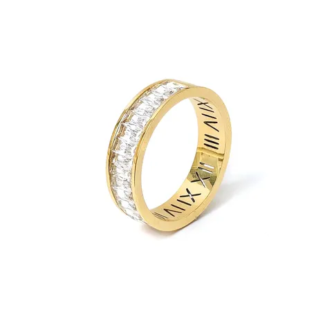 Europe and the United States Roman Numerals Inlaid Diamond Ring Korean - Stainless Steel jewelry made by BlueOne Jewelry