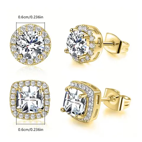 Cubic Zirconia Europe and the United States Small Square Sugar Zirconia Earrings Set - view 3