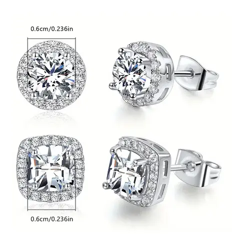 Europe and the United States Small Square Sugar Zirconia Earrings Set - view 3