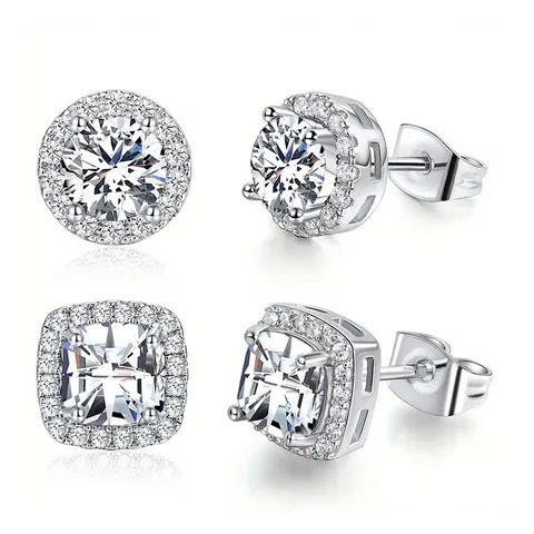 Europe and the United States Small Square Sugar Zirconia Earrings Set - Plated Brass jewelry made by BlueOne Jewelry