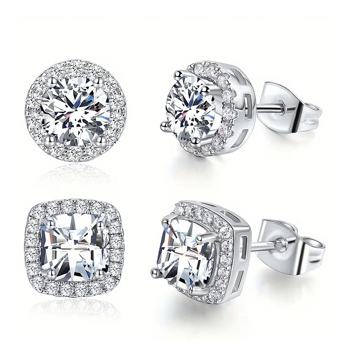 Europe and the United States Small Square Sugar Zirconia Earrings Set made by BlueOne Jewelry