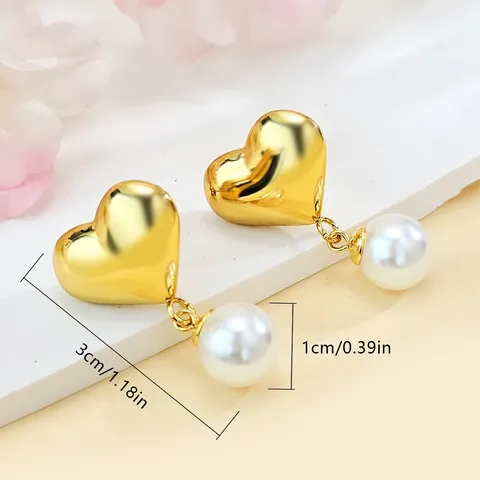 Exclusive Heart-shaped Pearl Stud Earrings for Women Minimalist European & American - view 3