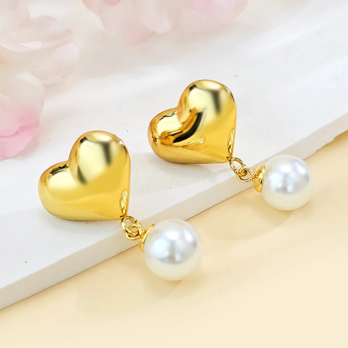Exclusive Heart-shaped Pearl Stud Earrings for Women Minimalist European & American made by BlueOne Jewelry
