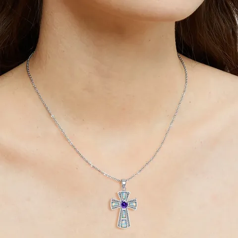 Europe and the United States Light Luxury Cross Opal Necklace Small Collarbone Chain - view 2