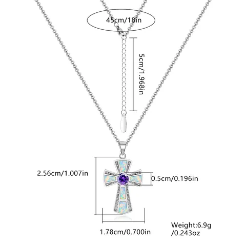 Europe and the United States Light Luxury Cross Opal Necklace Small Collarbone Chain - view 3