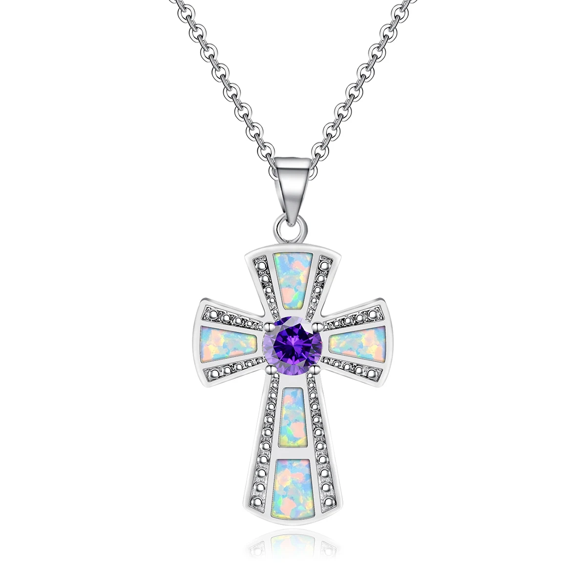 Europe and the United States Light Luxury Cross Opal Necklace Small Collarbone Chain made by BlueOne Jewelry