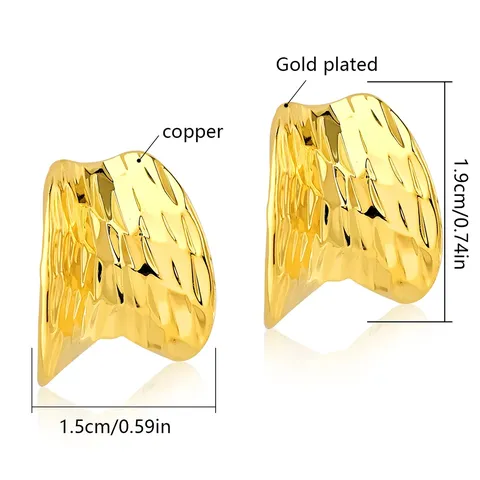 Gold Glitter Wide-surface C-shaped Faceted Earrings Irregular Geometric Personality Niche Minimalist - view 3