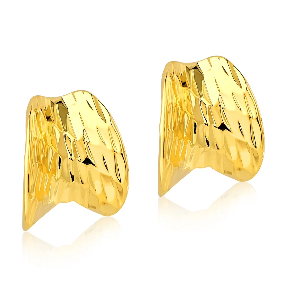 Gold Glitter Wide-surface C-shaped Faceted Earrings Irregular Geometric Personality Niche Minimalist made by BlueOne Jewelry