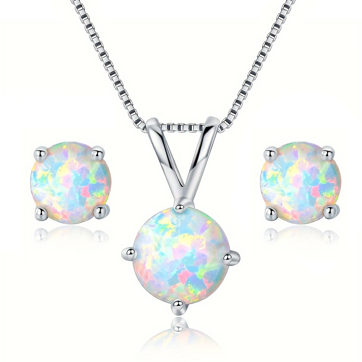 Korean Version of the Opal Jewelry Set Four Claws Earrings Necklace made by BlueOne Jewelry
