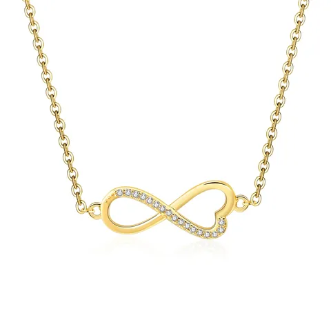 Cubic Zirconia Element Infinite Loop Symbol Love Heart Micro-set Zirconia Women’s Fashion Necklace - Plated Brass jewelry made by BlueOne Jewelry