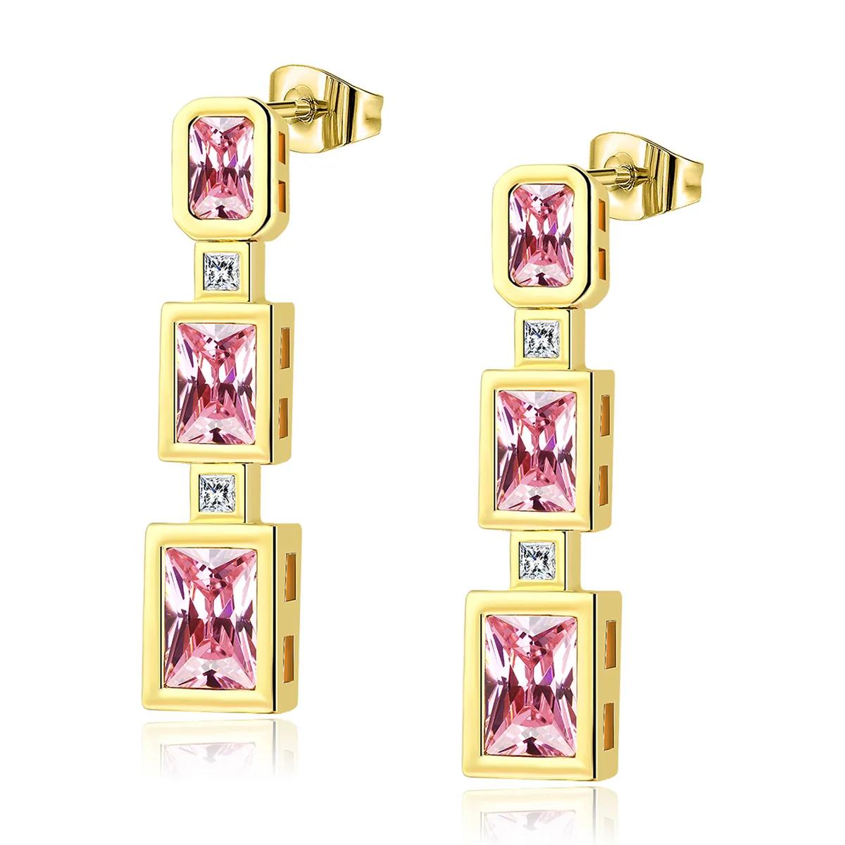 Geometric Zirconia Long Earrings Light Luxury Fashion Earrings Simple High-level Sense made by BlueOne Jewelry