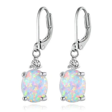 Plated Brass Earrings Four Claws Oval Opal Earrings Europe and the United States - Plated Brass jewelry made by BlueOne Jewelry