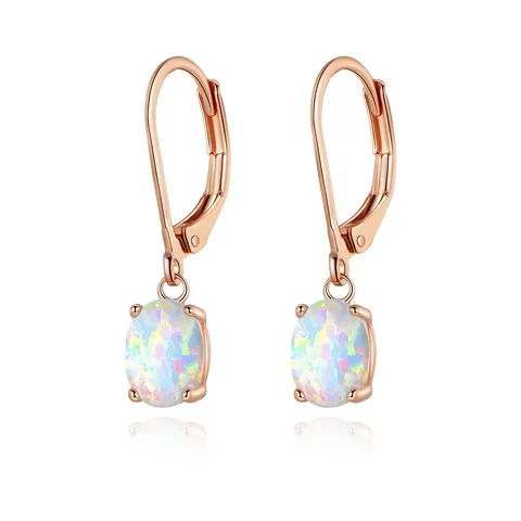 Earrings Four Claws Oval Opal Earrings Europe and the United States - Plated Brass jewelry made by BlueOne Jewelry