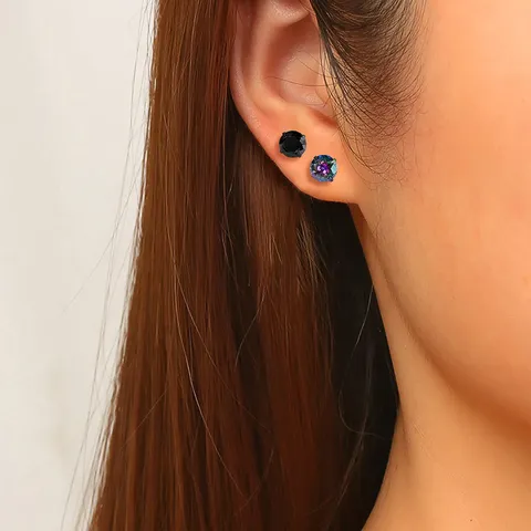 Double Head Drilling Zirconia Earrings Stainless Steel Threaded Inner Teeth Patterned - view 3