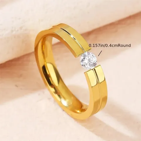 Stainless Steel Open Clip Diamond Ring Simple Model Couple Engagement Ring - view 3